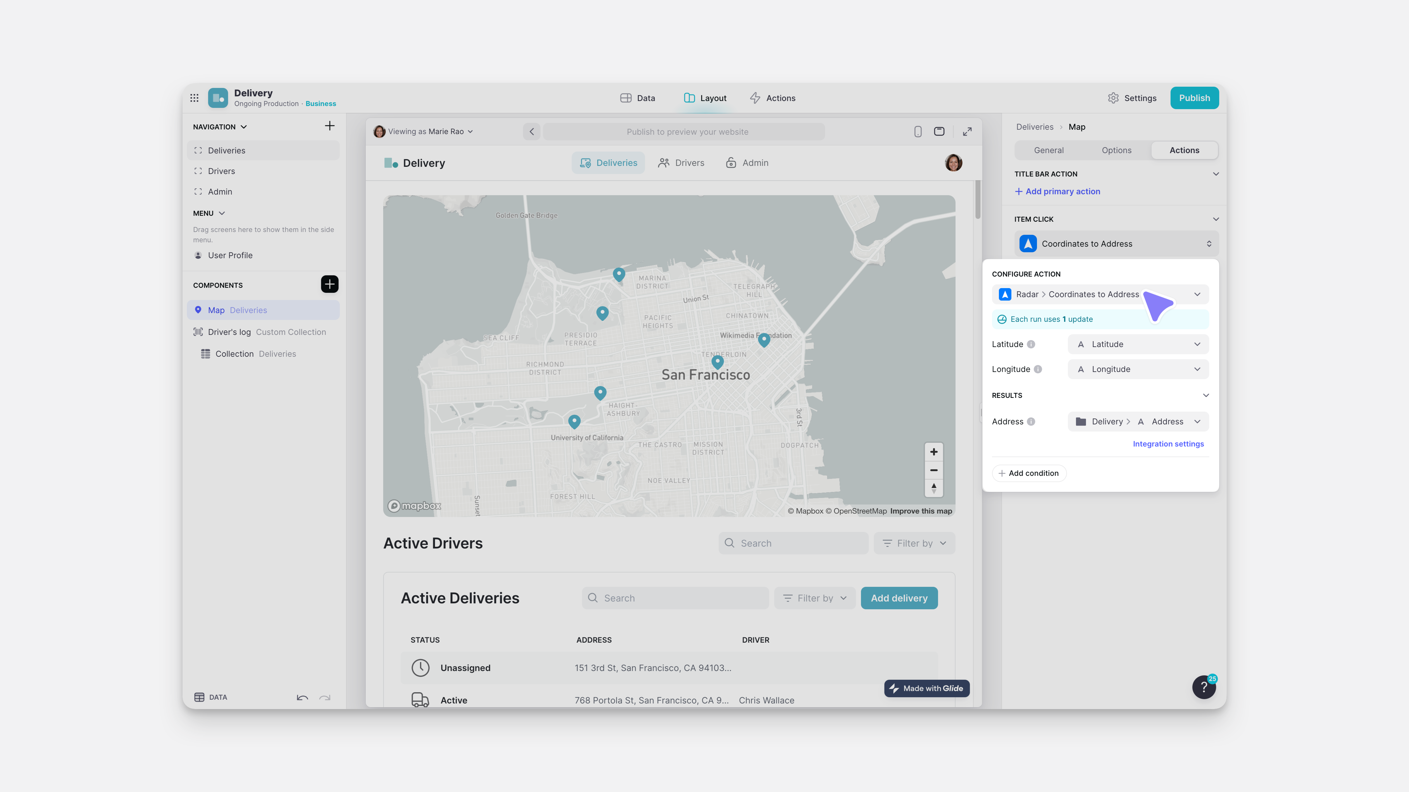 Configuring the Coordinates to Address Action